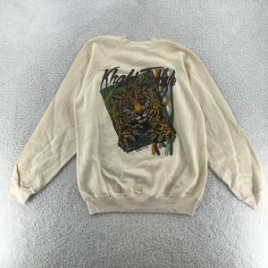 Vintage Khaki Jungle Sweatshirt FITS Small Leopard Graphic Made USA 90s Crewneck